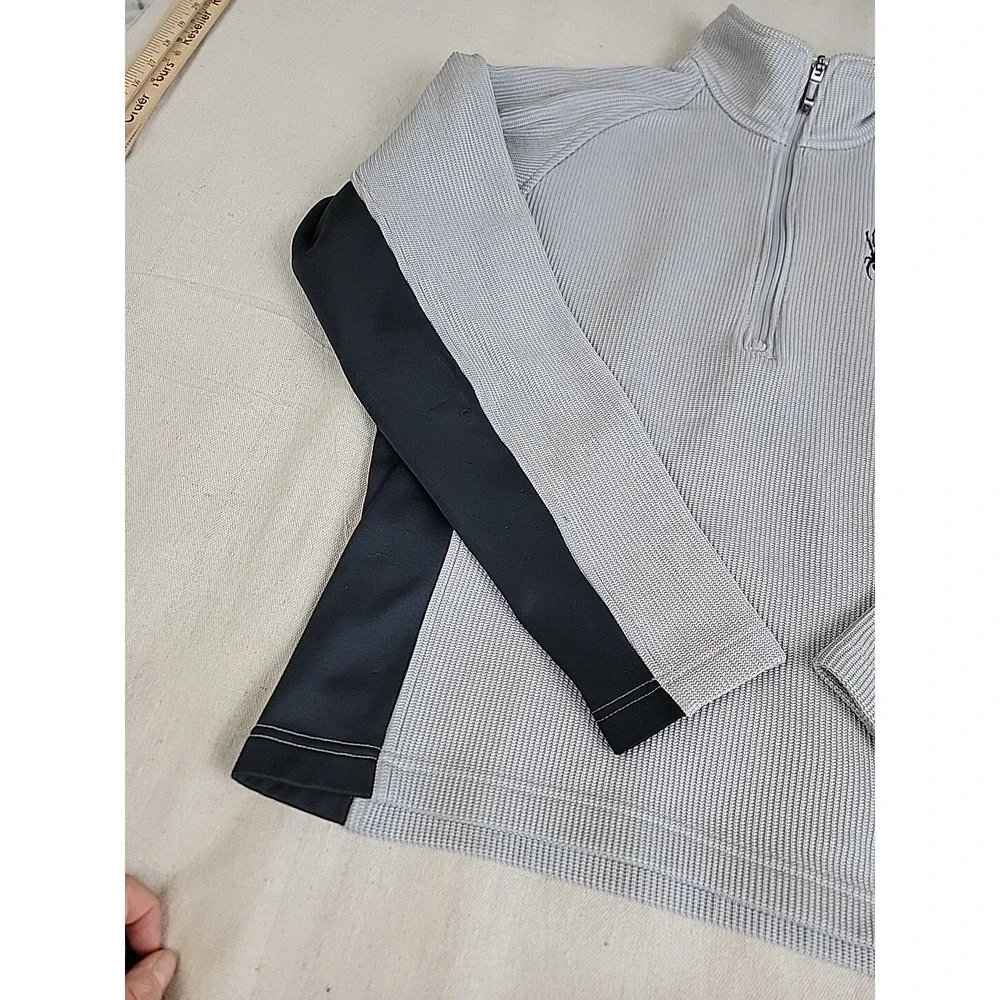 Spyder Core Sweater Pullover Mens Medium Grey Black 1/4 Zip Athletic Mock Neck